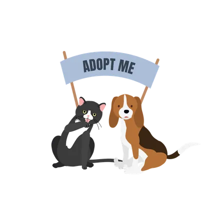 Chats et chiens mignons prêts à être adoptés  Illustration