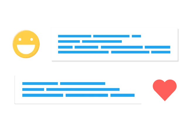 Chatting In Internet Comments Of Users Customers Audience Happy Smile Heart Web Icons Chat With Friends Simple Icons Discussion In Social Network Flat Style Symbols Isolated Place For Text Illustration
