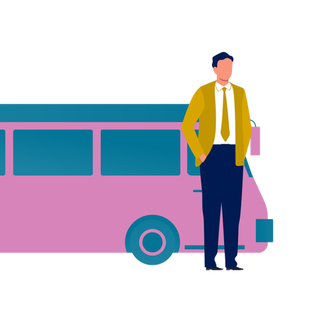 Chauffeur de bus debout avec bus  Illustration