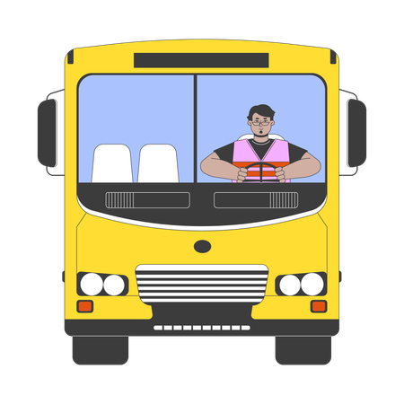 Chauffeur de bus scolaire homme arabe  Illustration