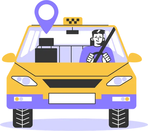 Chauffeur de taxi conduisant une voiture  Illustration