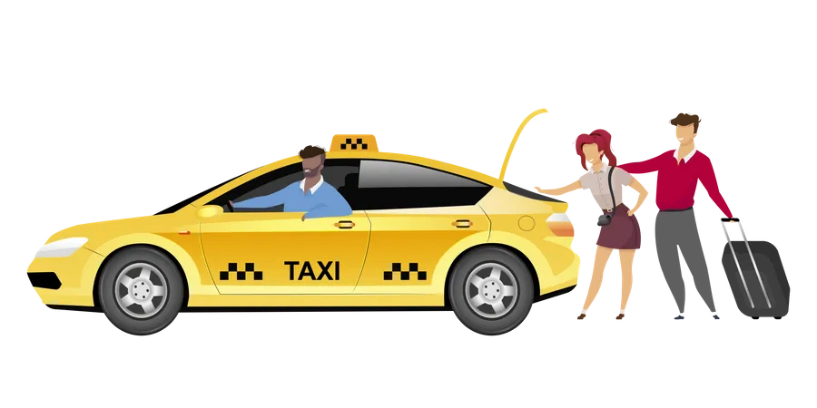 Chauffeur de taxi avec des clients  Illustration