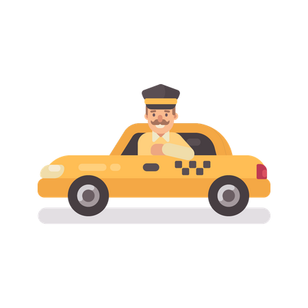 Chauffeur de taxi dans une voiture  Illustration