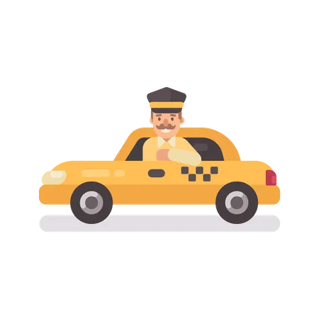 Chauffeur de taxi dans une voiture  Illustration