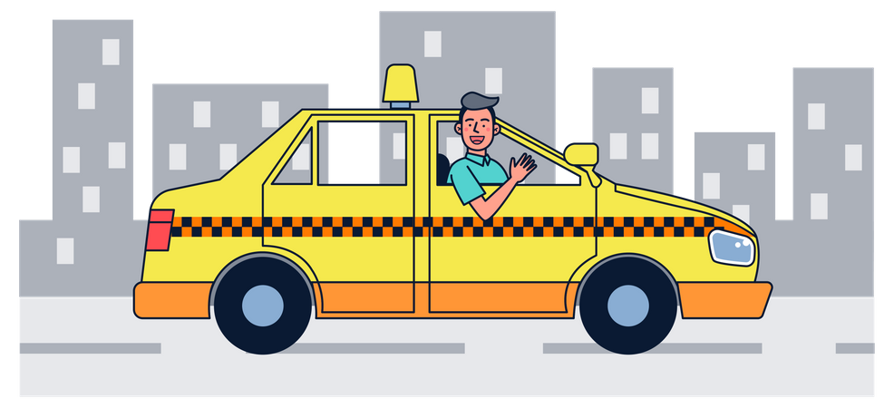 Chauffeur de taxi en voiture  Illustration