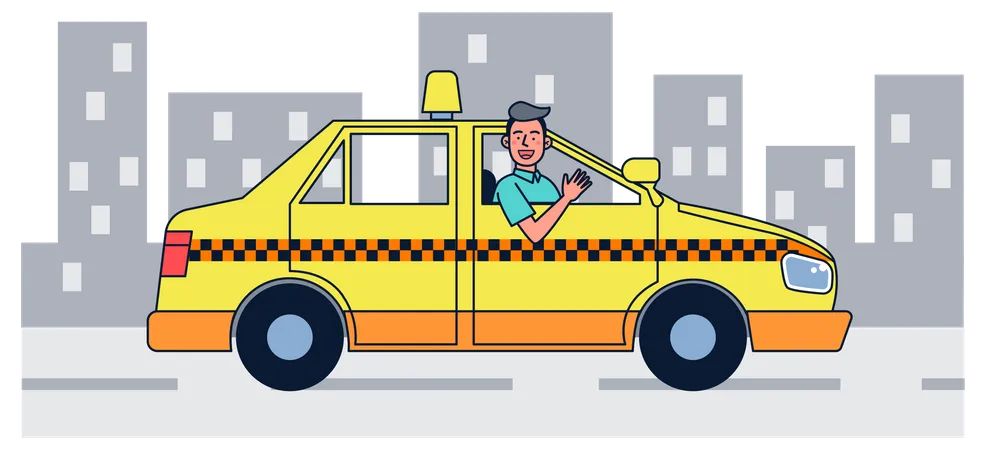 Chauffeur de taxi en voiture  Illustration