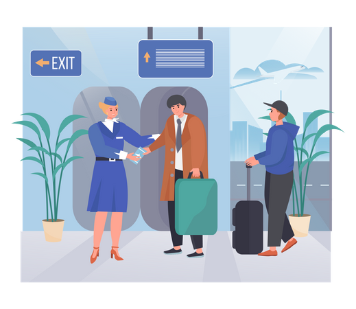 Check Document And Then Exit The Airport  Illustration