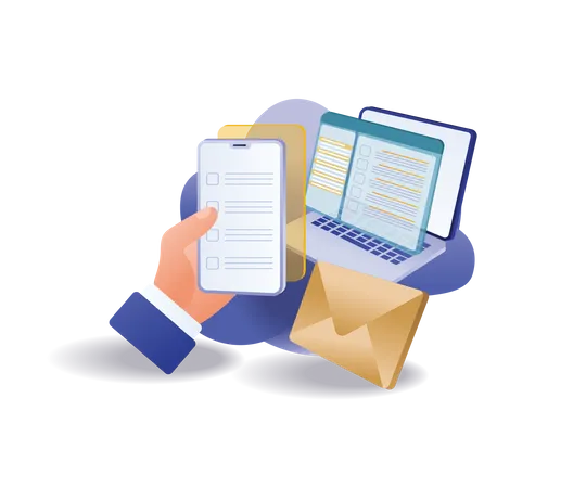 Check email data with smartphone and computer  Illustration
