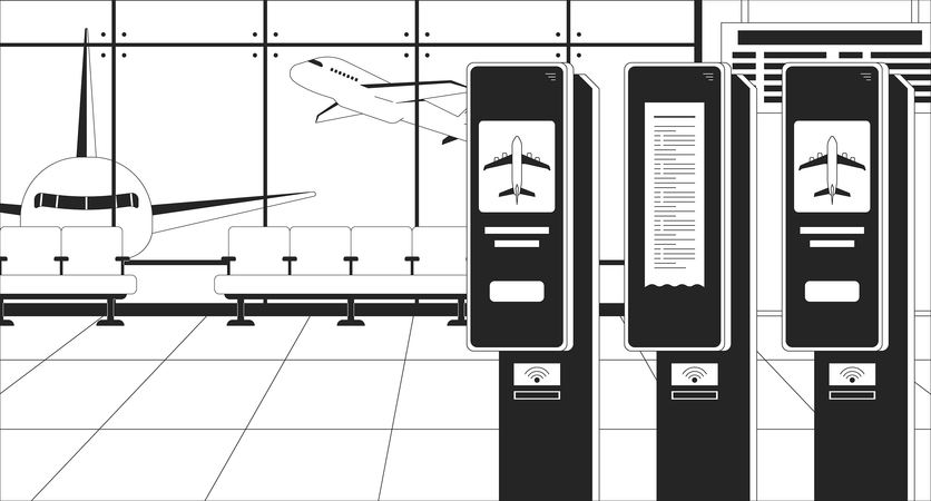 Check in aeropuerto terminal avión  Ilustración