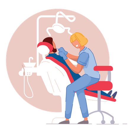 Exame de dentista feminino para paciente  Ilustração