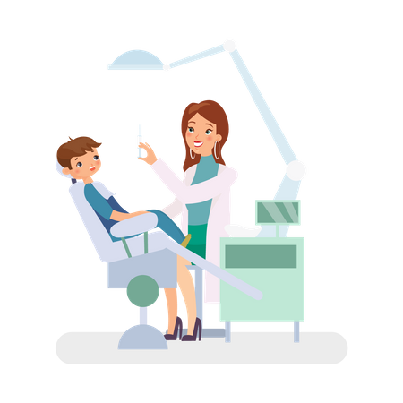 Exame de dentista feminino para paciente  Ilustração