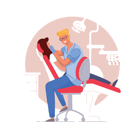 Exame de dentista masculino para paciente  Ilustração