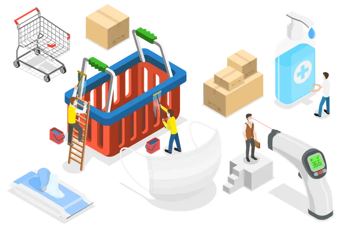 Checking Customer Temperature in Market  Illustration