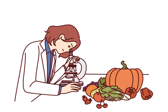 Checking quality of food in laboratory  イラスト