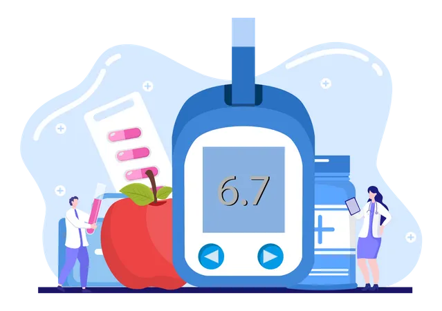 Diabetes Testing With Blood Glucose Meter Exam Results Tubes Syringe To Medical Healthcare And Treatment For Poster Background Vector Illustration 일러스트레이션