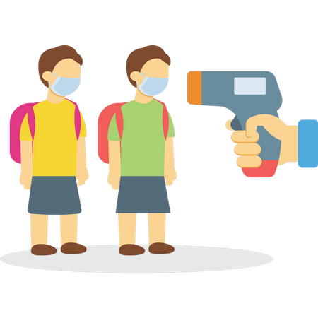 Checking the student's temperature using temperature machine  Illustration