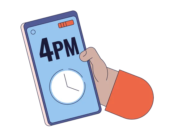 Checking Time On Smartphone Linear Cartoon Character Hand Illustration Alarm Clock On Mobile Phone Outline 2 D Vector Image White Background Cellphone Using Phone Gadget Editable Flat Color Clipart Illustration