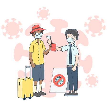 Checking tourist temperature before entry  Illustration