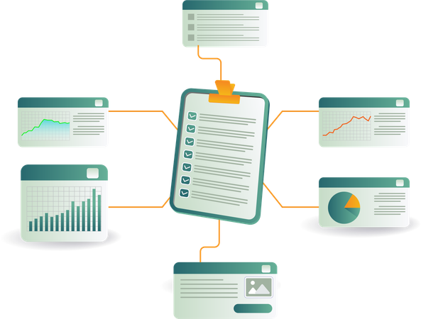 Checklist diagram on clipboard with paper, for business planning  Illustration