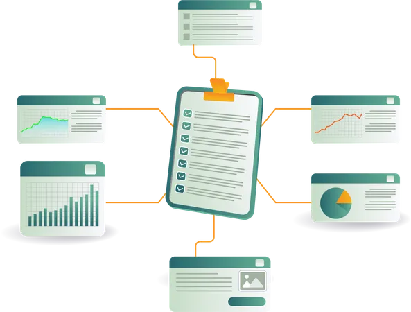 Checklist diagram on clipboard with paper, for business planning  Illustration