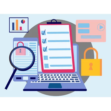 A Checklist For Account Protection Is Displayed In The Laptop Illustration