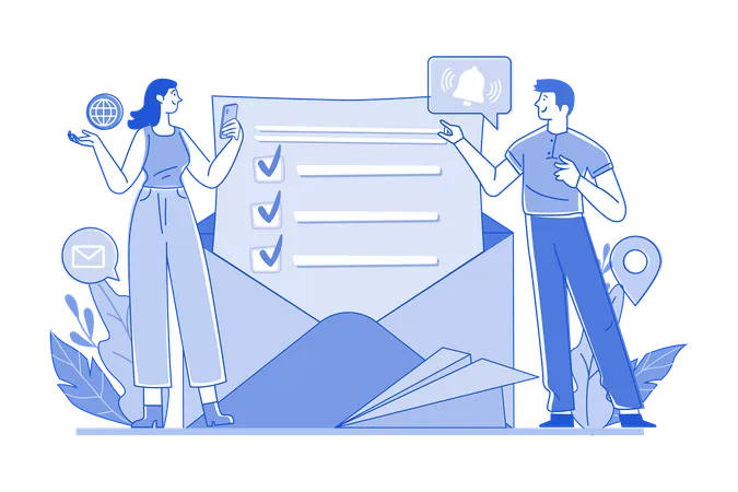 Guy And A Girl Getting An Email Notification Illustration