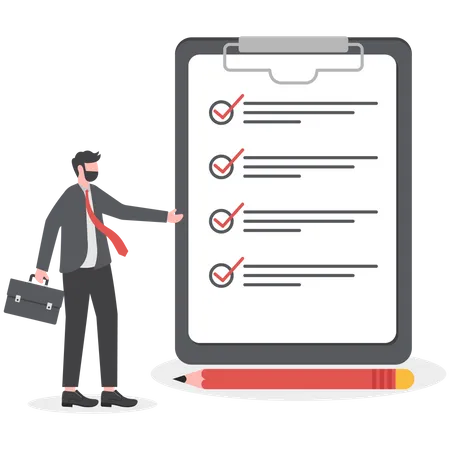 Checklist On A Clipboard Paper With Tick Marks Business Organization And Achievements Of Goals Vector Concept Illustration