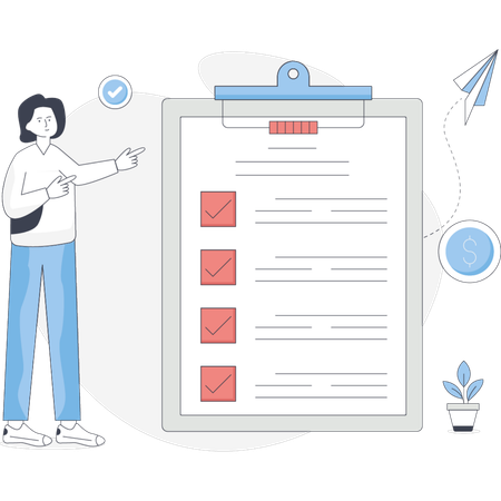 Checklist outlining essential tasks and goals for effective business management and organization  Illustration