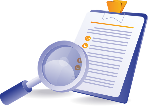 Checklist with analyst magnifying glass  Illustration