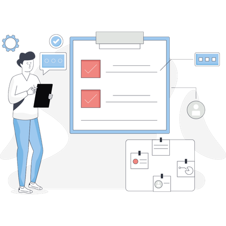 Junge macht Checkliste  Illustration