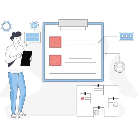 Junge macht Checkliste  Illustration