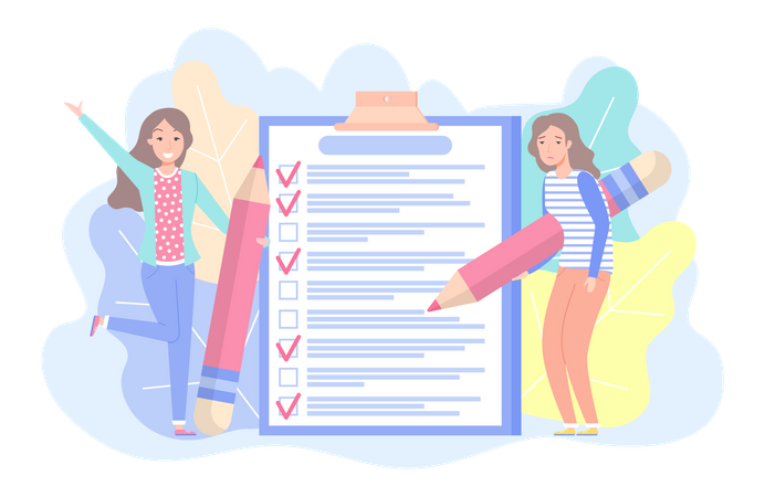 Checkliste für positive und negative Geschäftsfrauen  Illustration