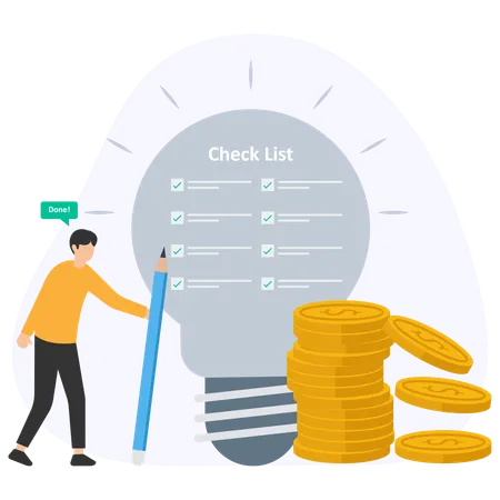 Geschäftsmann erstellt Checkliste für Ideen  Illustration