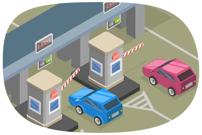 3 D Isometric Flat Vector Illustration Of Checkpoint With Barriers Highway Toll Illustration