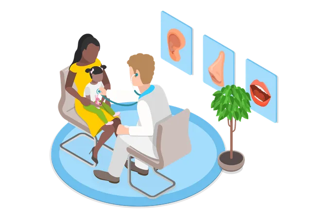 3 D Isometric Flat Vector Illustration Of Pediatrition Checkup At The Childrens Doctor Illustration
