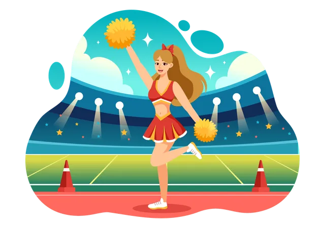 Cheerleader Girl Vector Illustration With Cheerleading Pom Poms Of Dancing And Jumping To Support Team Sport During Competition On Flat Background Illustration