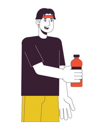 Cheerful asian boy with bottle  Illustration