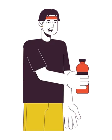 Cheerful asian boy with bottle  Illustration