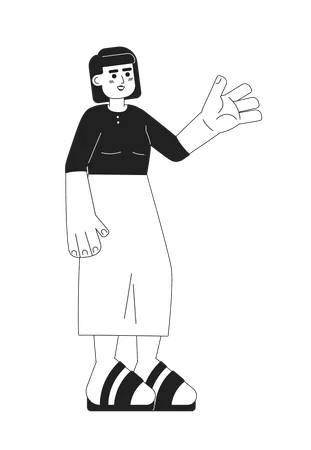Cheerful asian woman waving hand  Illustration