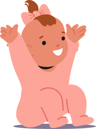 Cheerful Baby Girl Dressed In Onesie Joyfully Raising Hands  Illustration