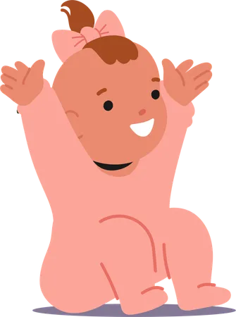 Cheerful Baby Girl Dressed In Onesie Joyfully Raising Hands  Illustration