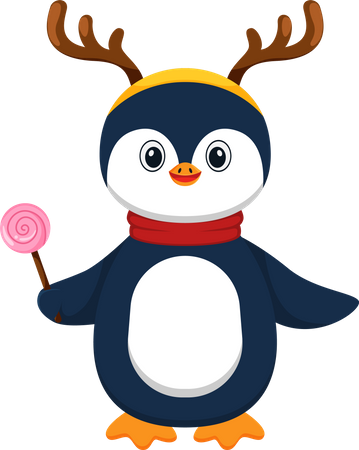 Cheerful Baby Penguin Dancing with Candy  Illustration