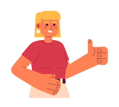 Cheerful blonde woman show thumb up  Illustration