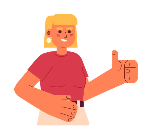 Cheerful Blonde Woman Shows Thumb Up Semi Flat Color Vector Character Editable Half Body Pretty Lady In Shirt On White Simple Cartoon Spot Illustration For Web Graphic Design Illustration