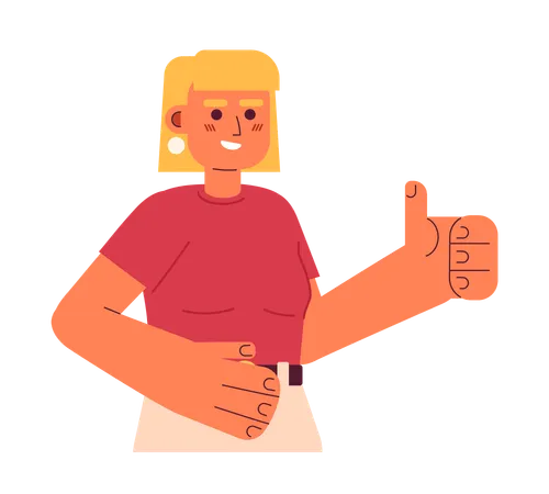 Cheerful blonde woman show thumb up  Illustration