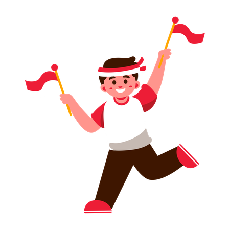 Cheerful Boy with Indonesia Flags  일러스트레이션