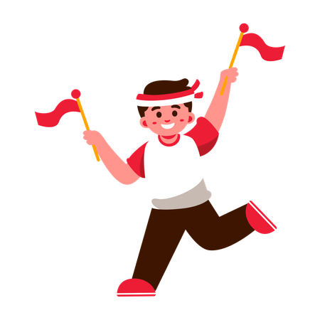 Cheerful Boy with Indonesia Flags  Illustration