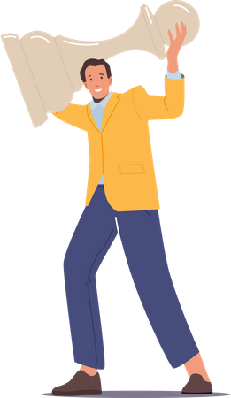 Cheerful Business Man Holding Pawn  Illustration