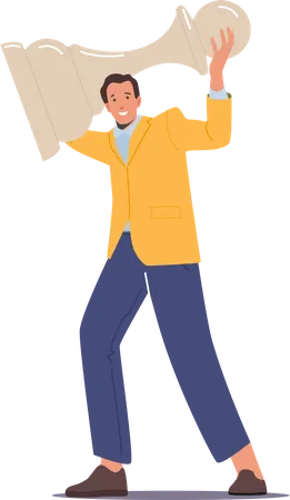 Cheerful Business Man Holding Pawn  Illustration