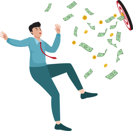 Cheerful businessman jumping to celebrate success and wealth In achieving the goal  Illustration
